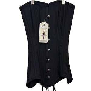 Corsets Island Black Cotton Corset Women XXS Steel Boned Lace Up